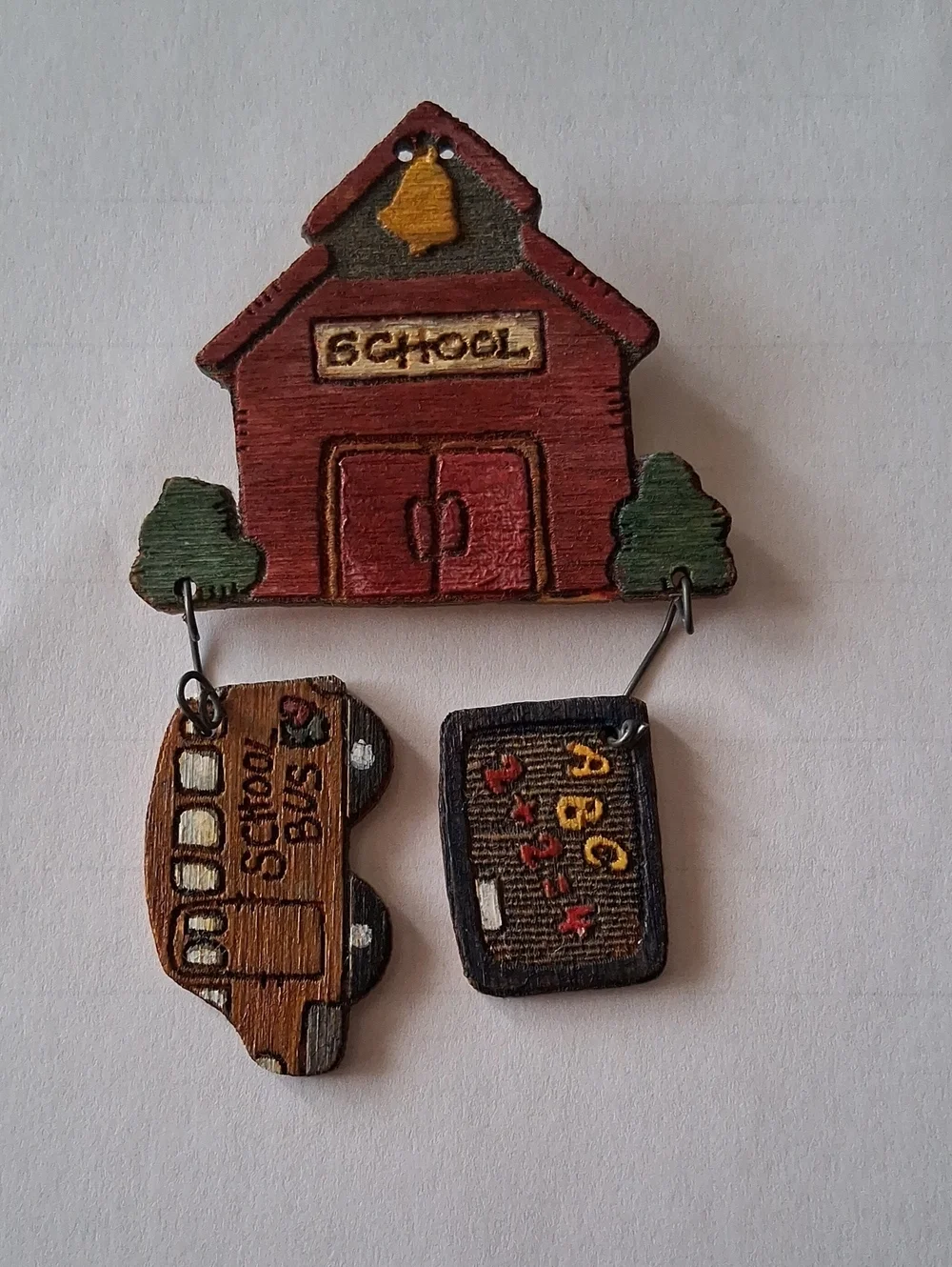 School House Wooden Pin Brooch